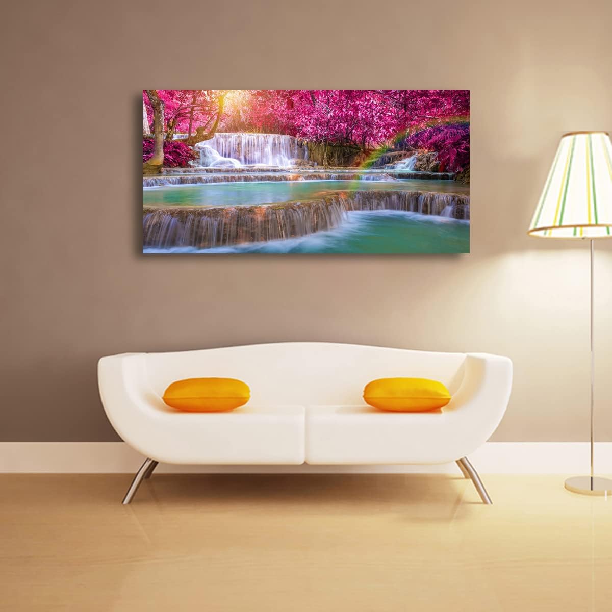 SiGuTie Waterfall Landscape Canvas Wall Art Prints Poster Lake Tree Pictures Wall Decor Natural Scenery Painting for Living Room Bedroom Kitchen Home Decoration 20x40 Artwork Easy Hanging