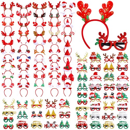 Christmas Headbands & Glasses Set - Holiday Costume Accessories for Parties