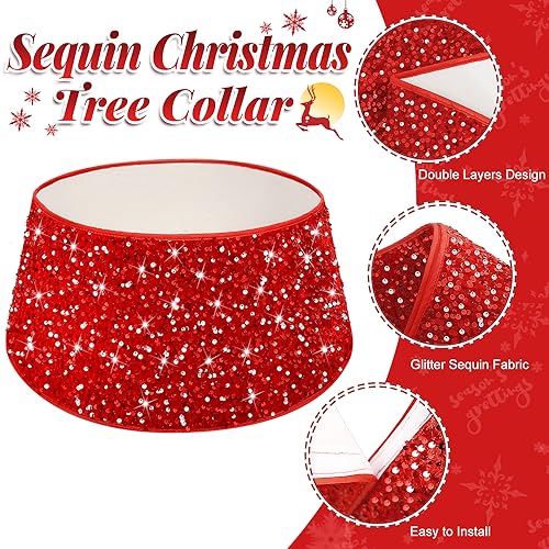FOTSHARER Red 28.8 Inch Christmas Tree Collar Velvet Sequin Round Base Cover