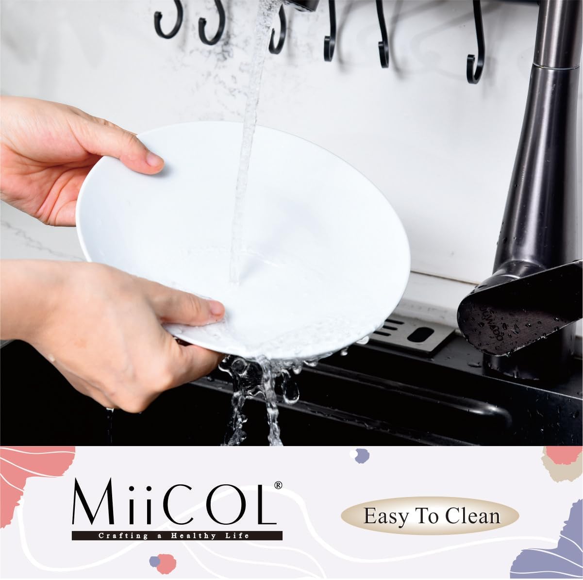 Miicol Ceramic Appetizer Plates - Set of 6 White 8-Inch Porcelain Dessert Plates | Modern Round Design, Microwave & Dishwasher Safe