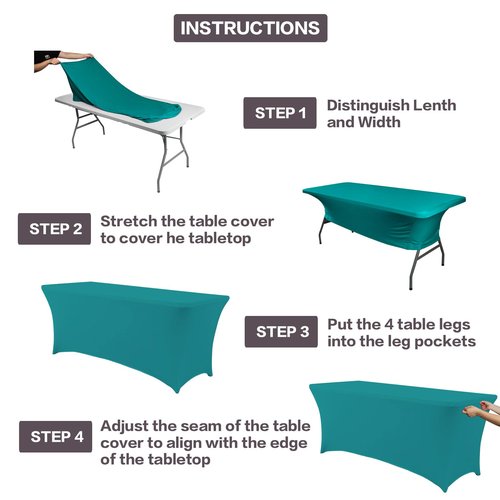 IVAPUPU 2 Pack 6FT Table Cloth for Rectangular Fitted Events Stretch Lake Blue Table Covers Washable Cover Spandex Tablecloth Protector for Party, Wedding, Cocktail, Banquet, Festival