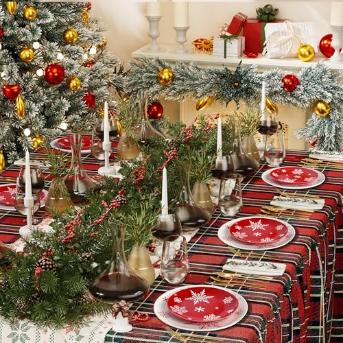 Ollieroo 4-Piece 7.8in Red Snowflake Christmas Salad Plates Set – Microwave & Dishwasher Safe