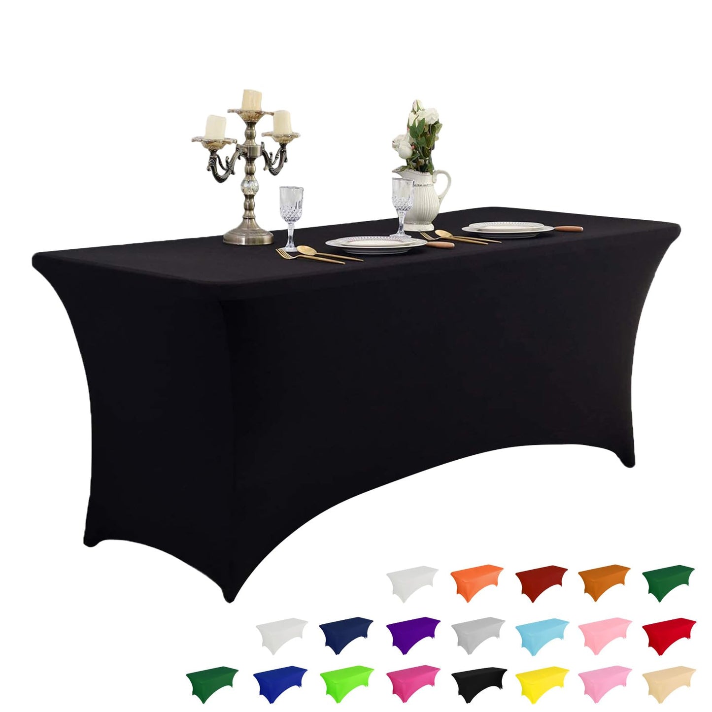 IVAPUPU 6FT Spring Table Cloth for Rectangular Fitted Events Stretch Black Table Covers Washable Cover Spandex Tablecloth Protector for Party, Wedding, Cocktail, Banquet, Festival