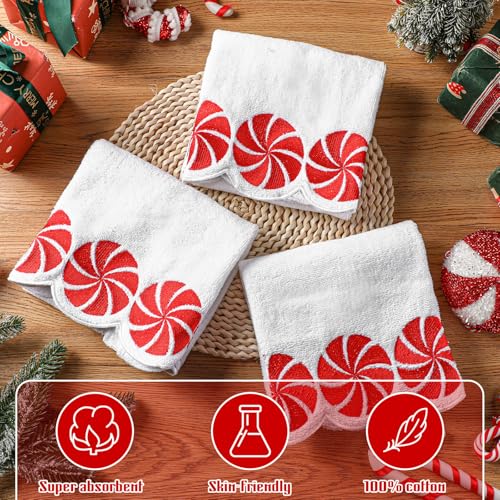 VitalCozy Christmas Peppermint Candy Hand Towels 3-Pack - Festive Cotton Decor