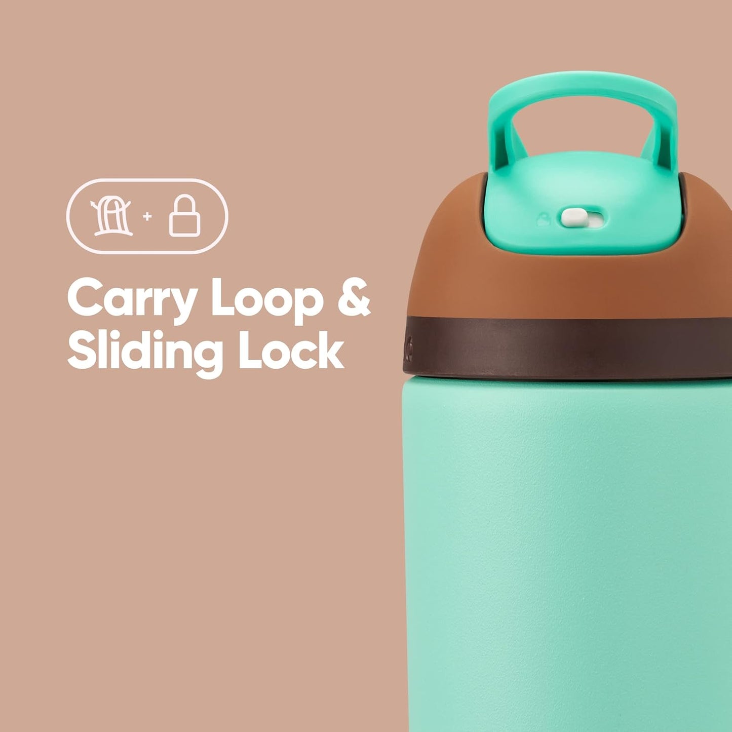 Owala Kids Water Bottle - Insulated Stainless Steel with Straw & Locking Lid | 14-Ounce, Brown/Teal