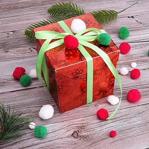 Livder Christmas Pom Poms Pompoms for Art Crafts Gift Decorations, Red Green White, 400 Pieces