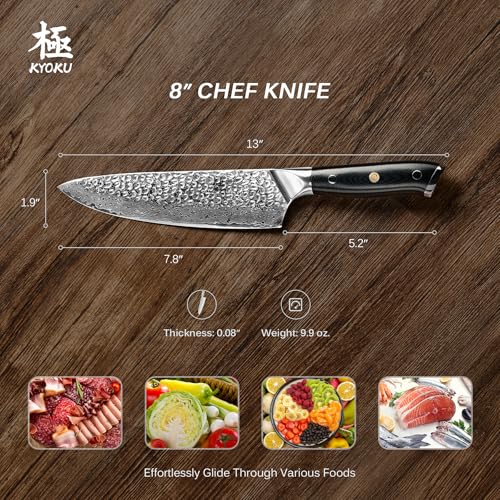 KYOKU 8-Inch Japanese Damascus Chef Knife - VG10 Steel, Sheath & Case