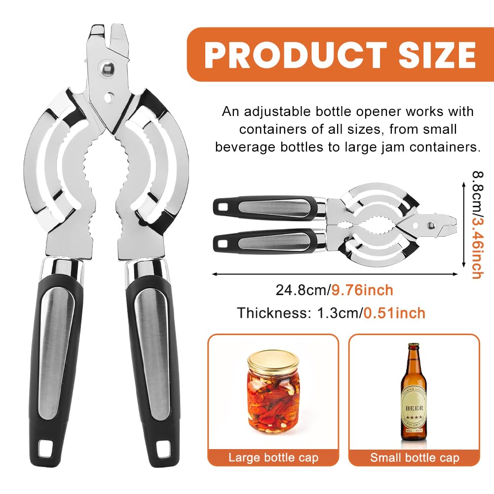 Jar Opener, Stainless Steel Jar-Lid Opener, Multifunctional Jar-Opener for Weak Hands, Beer Bottle-Opener for Arthritic Hands, Seniors with Arthritis