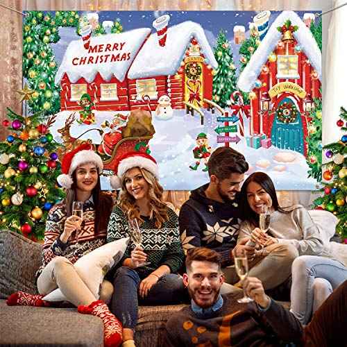 Blulu Christmas Wall Scene Santa Backdrop Extra Large Fabric Door Cover Decor Christmas Banner North Pole Village Setters Photo Booth Background for Holiday Decoration Supplies