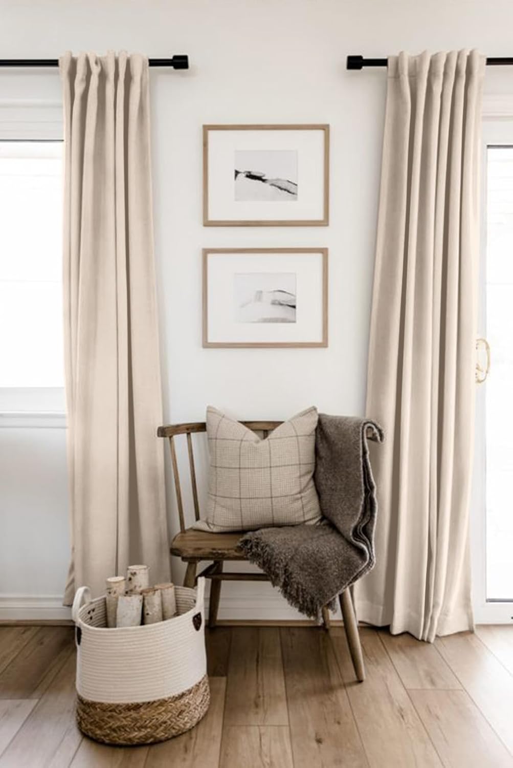 Skiennix 100% Blackout Linen Curtains - Thermal Insulated Drapes for Bedroom | 50" W x 72" L, Beach Sand