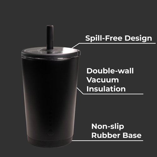 HydroJug Everyday Tumbler 14 oz – Ceramic-Lined Insulated Tumbler with Straw and Soft-Touch Lid, Cup Holder Friendly, Double-Wall Vacuum Insulation, Reusable Travel Cup – Black