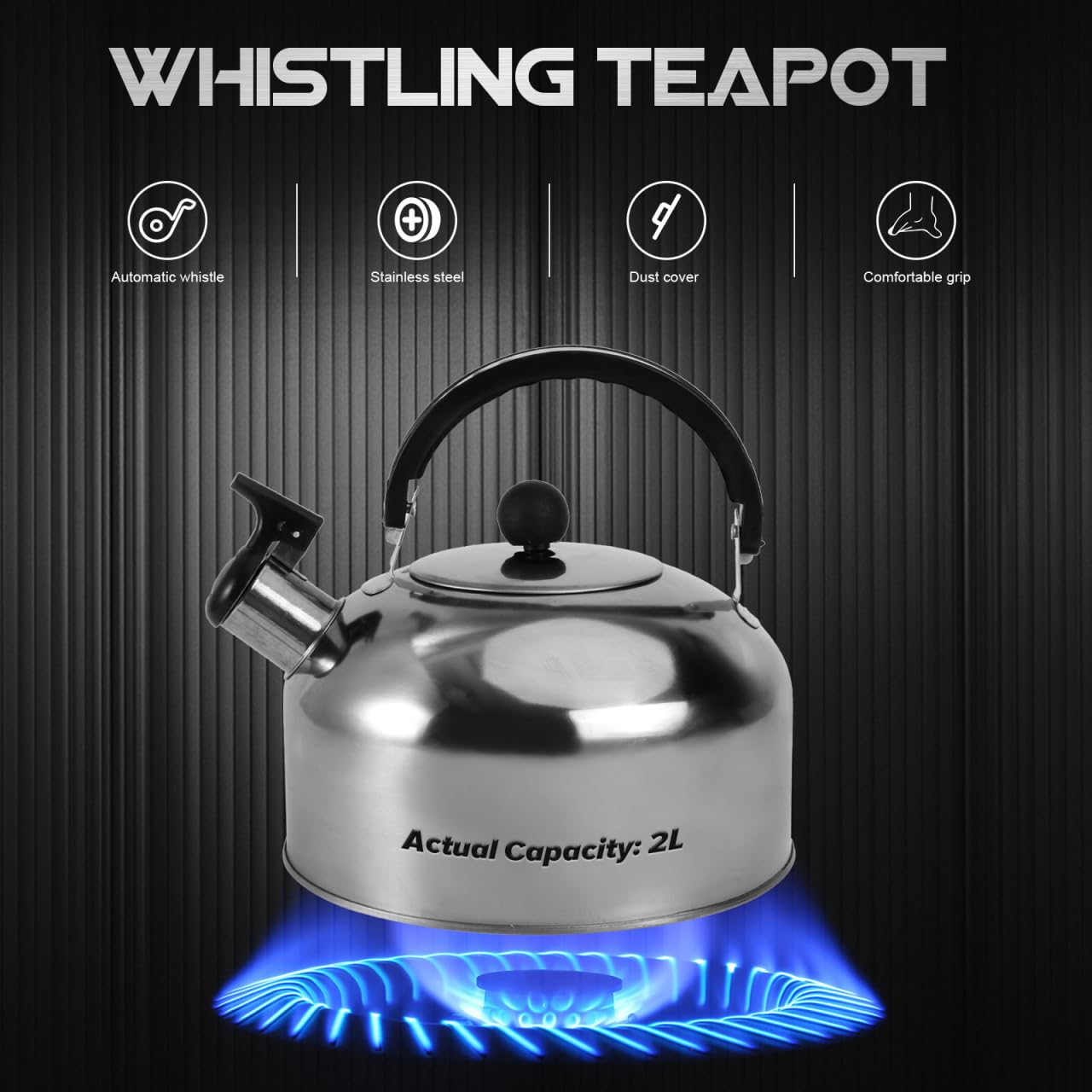 PRETYZOOM Stainless Steel Whistling Kettle for Stove Top and Induction Flat Bottom 7.08In Water Kettle with Ergonomic Handle Fast Heating Pot for Home Camping and Outdoor Brewing