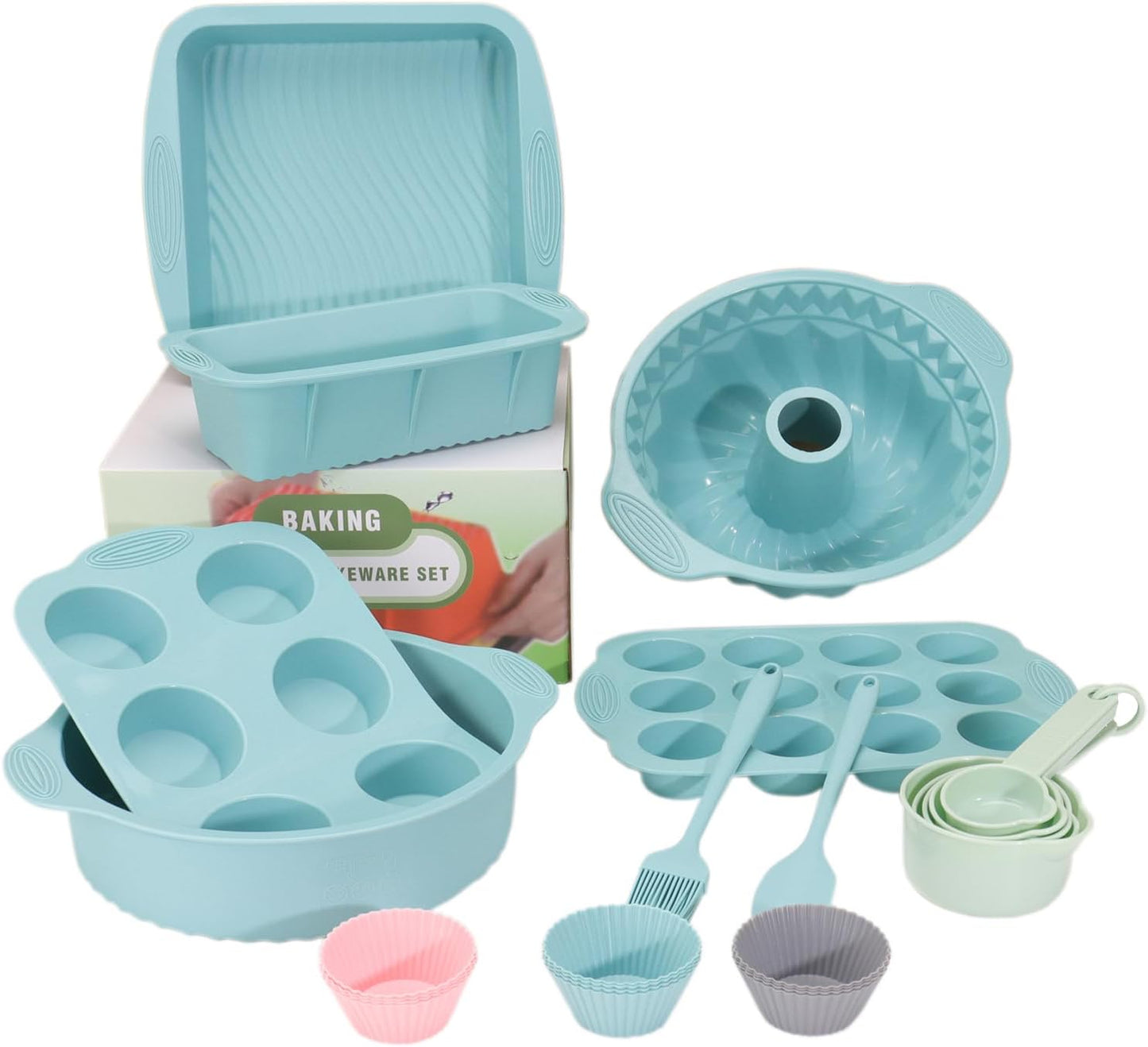 Skiennix 25 PCS Silicone Baking Pans Set - Nonstick Bakeware for Cakes, Muffins & Desserts | Round & Square
