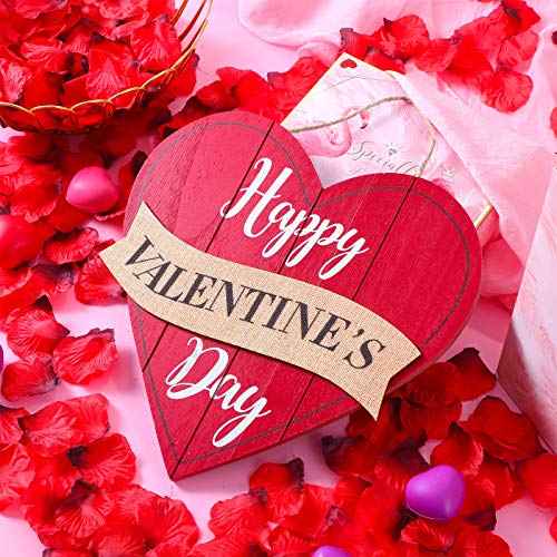 Jetec Happy Valentine's Day Sign Red Heart Wooden Sign Valentine Heart Wall Hanging decor for Table Window Door Wall Decor