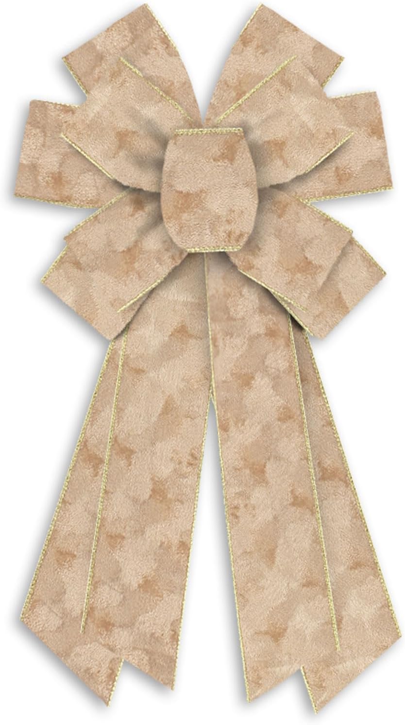 Skiennix Large Christmas Bow - Champagne Velvet Wreath Decor for Front Door & Holiday Parties