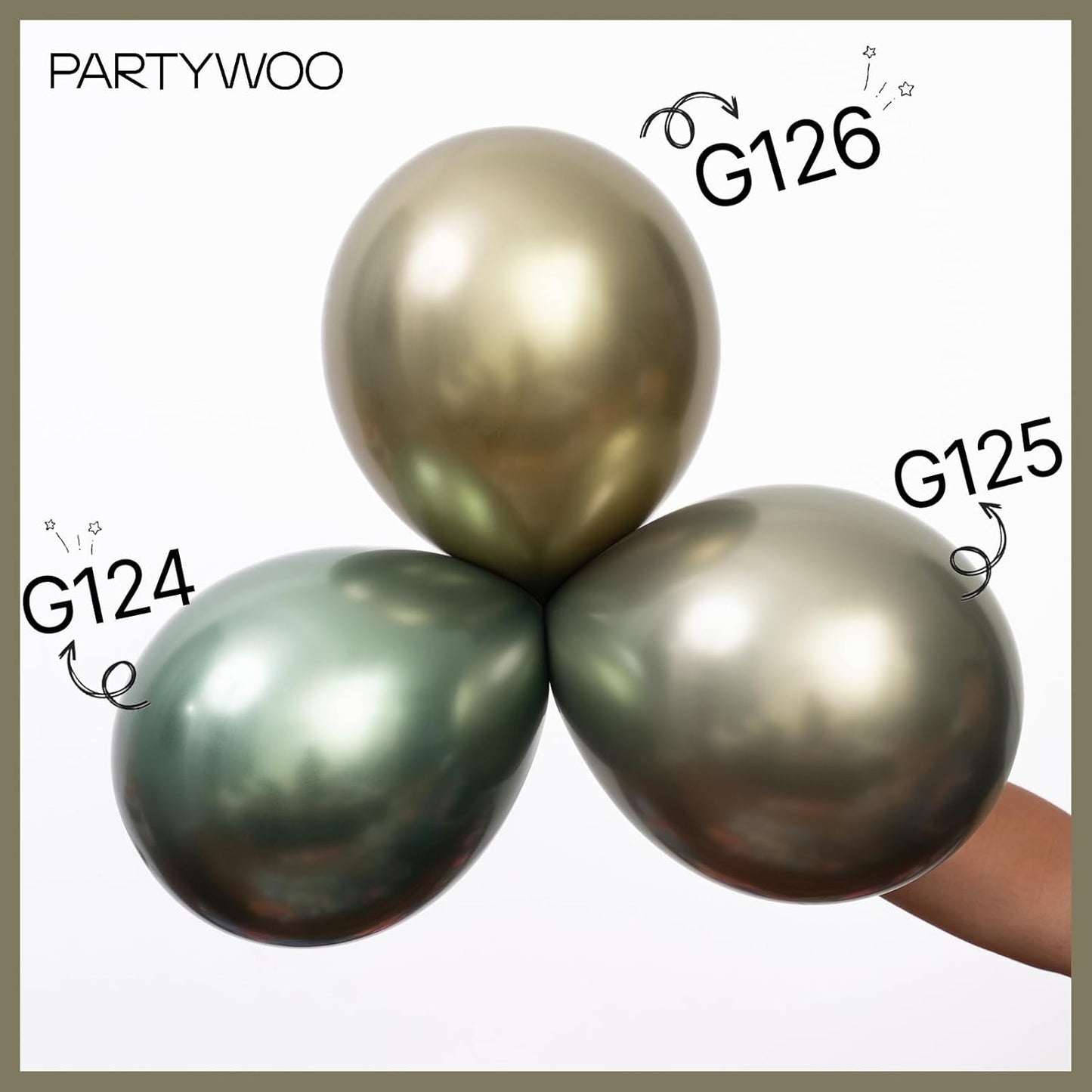 PartyWoo Metallic Green Balloons - 50pcs 12 Inch Sage Olive Green for Weddings, Graduations & Baby Showers