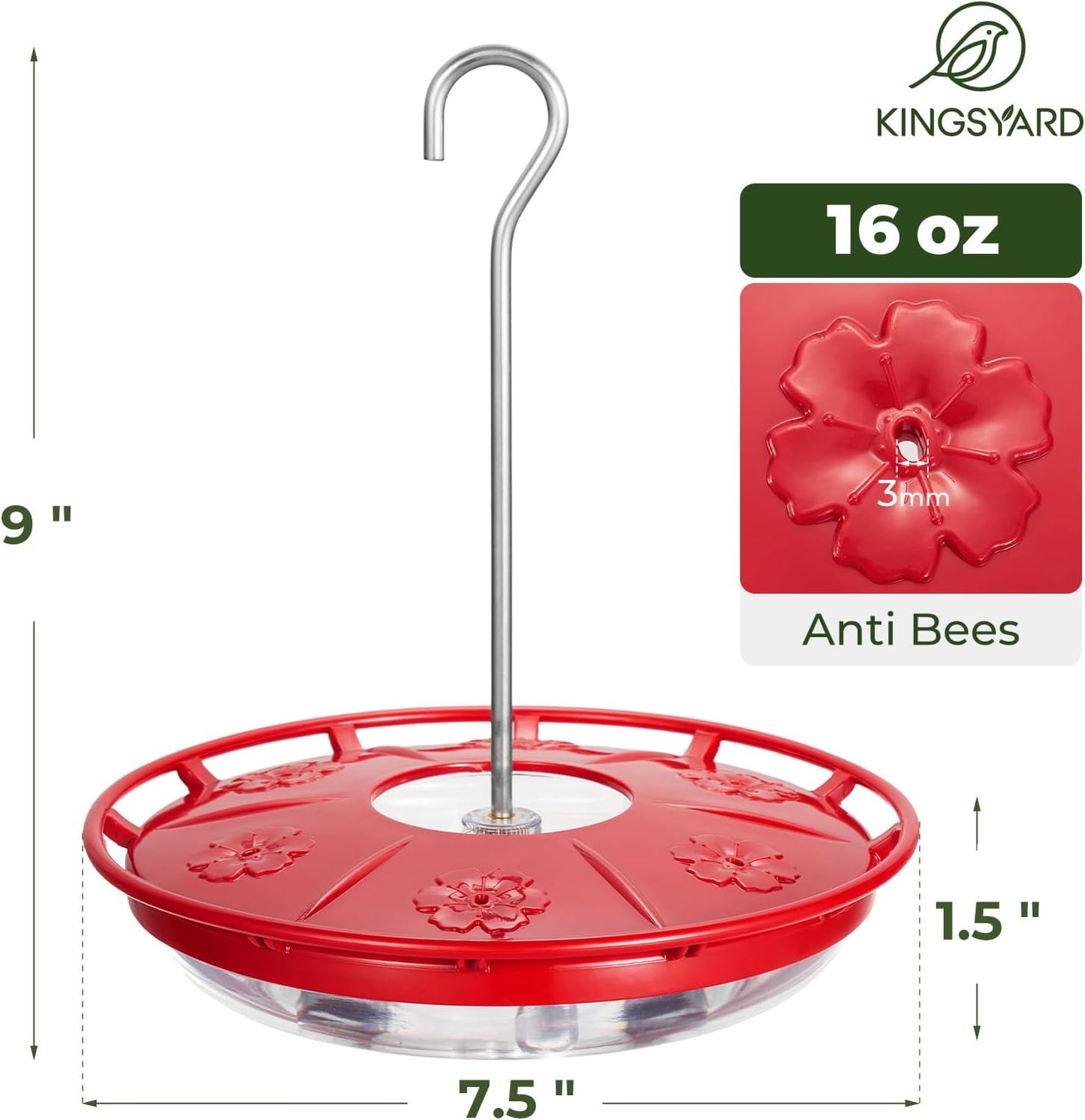 Kingsyard Hummingbird Feeders - 2 Pack 16 OZ with 6 Bee-Proof Ports | Easy to Refill & Clean Garden Décor