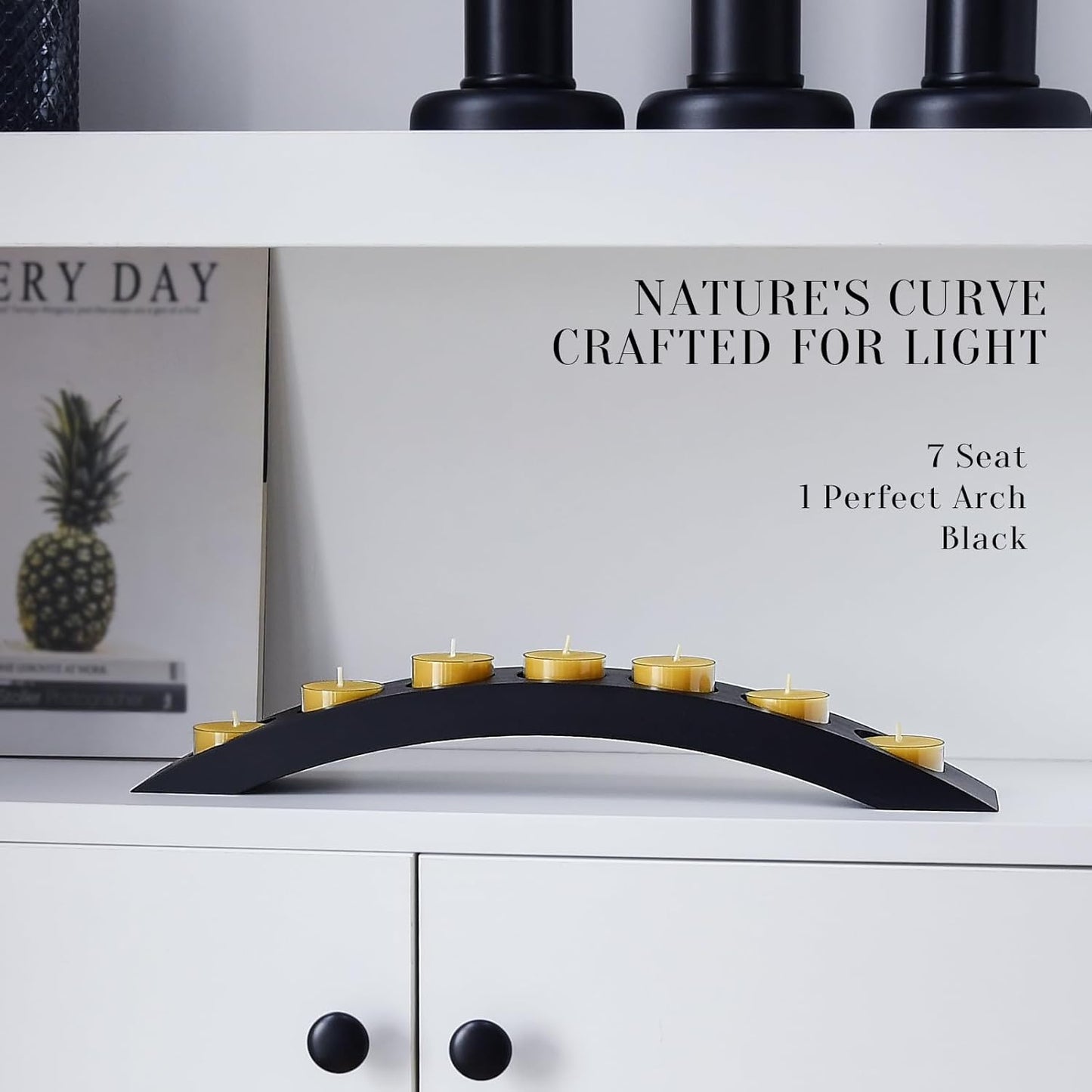 Skiennix 7-In-1 Arch Candle Holder - Black Wooden Bridge Design for Tealight Candles | 2 PCS Set