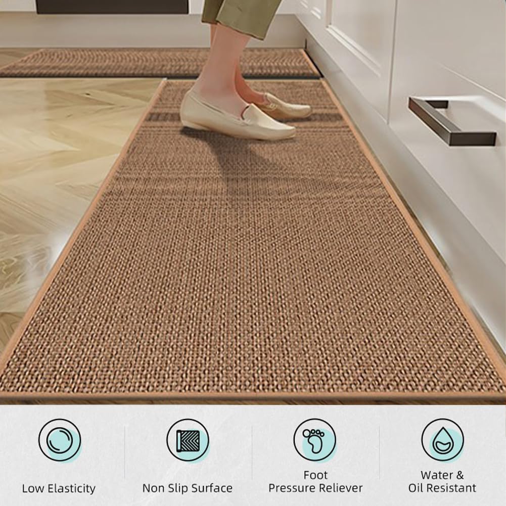 iayokocc Kitchen Mats, Non Slip, Foldable Linen Porch Water Absorbent Laundry Rooms Front Sink Kitchen Floor Mats Carpet for Bathroom, Laundry Room, Office