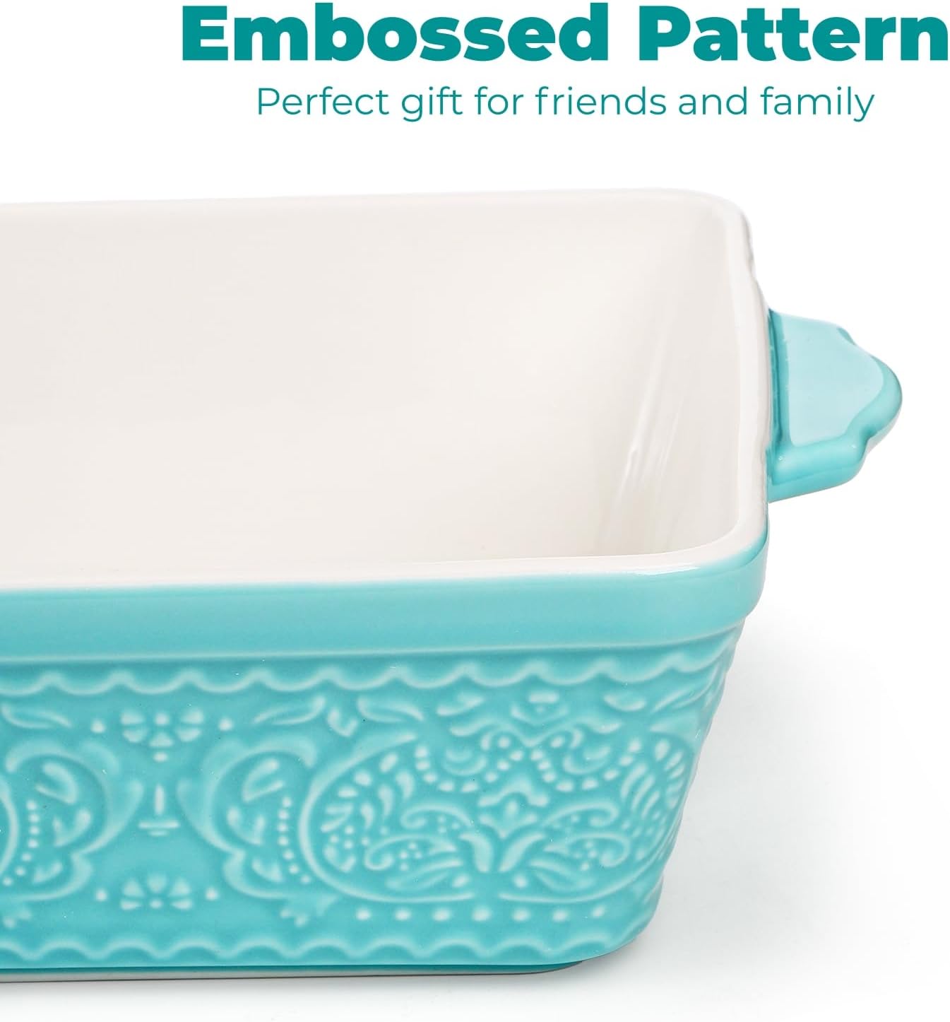SOUJOY Ceramic Baking Dish Set - Non-Stick Rectangular Casserole Dishes with Sturdy Handles | Turquoise, Set of 3