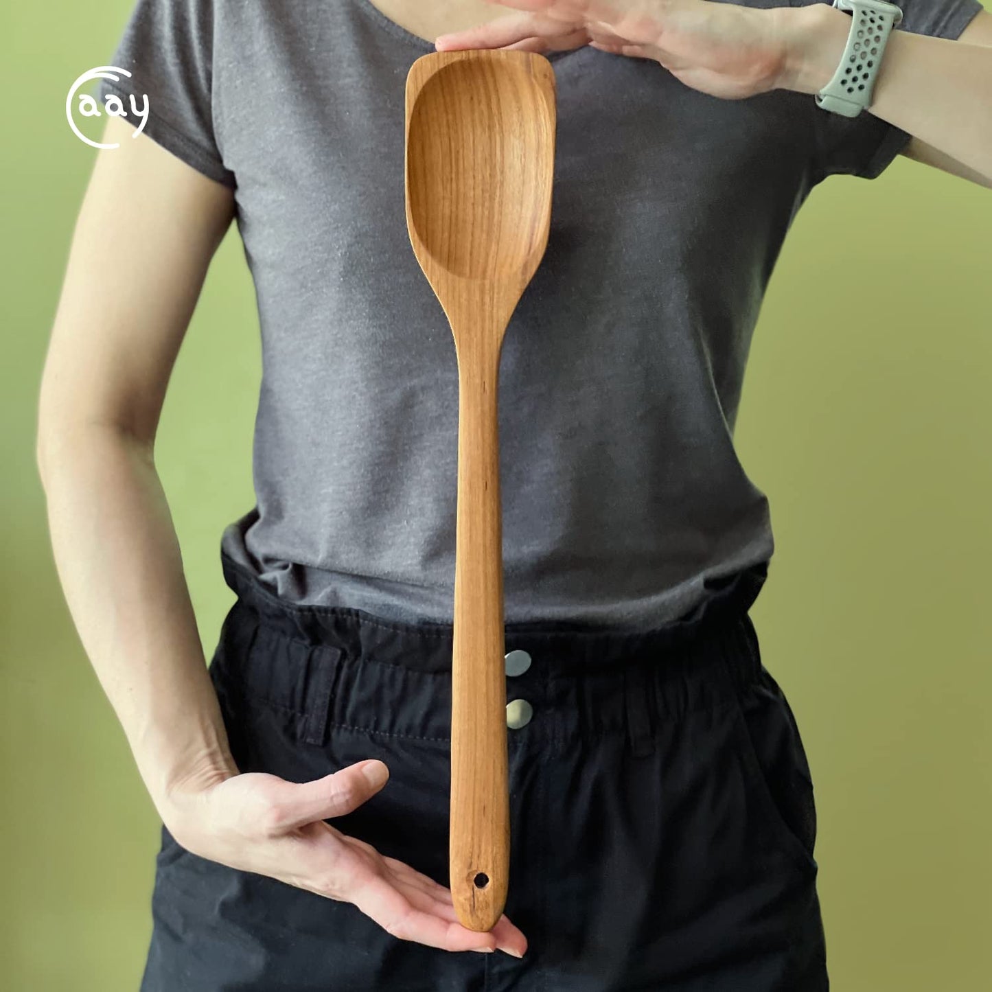 FAAY 18 Inches Large Wooden Spoon, Long Handle Heavy Duty Spoon with Scoop for Big Pot Stirring, Mixing & Cooking. Handcrafted from Teak for Crab Crawfish Seafood Boil, Gumbo Pot.