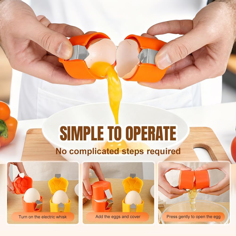 Skiennix Egg Shell Opener - Handheld Stainless Steel Egg Cracker Tool for Hard Boiled Eggs | Orange