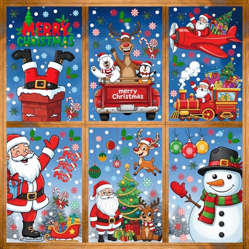 Christmas Window Clings Stickers | 350Pcs Christmas Clings Xmas Window Decals Decorations Indoor Outdoor Glass Snowflake Santa Claus Reindeer Penguin Snowman Accessories Decor Supplies