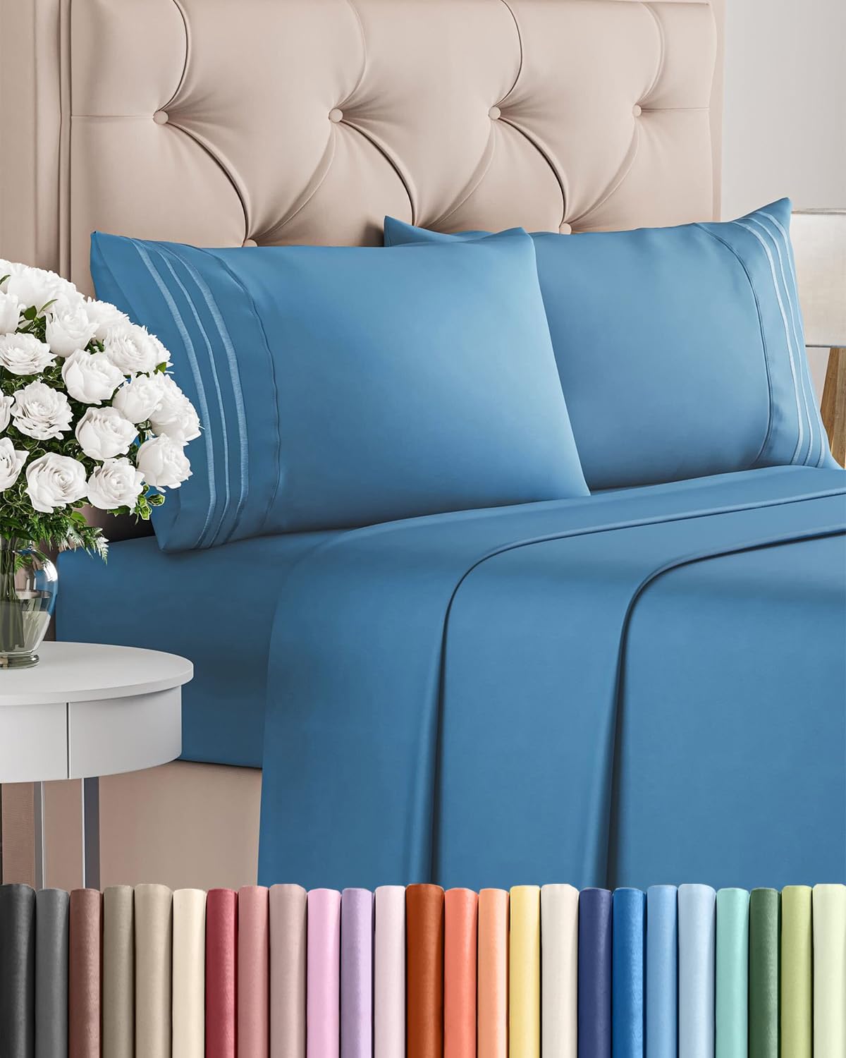 King Size 4 Piece Sheet Set by [Brand Name] - Comfy Cooling Bed Sheets | Luxury Denim Blue Bedding, Deep Pockets, Soft & Wrinkle-Free