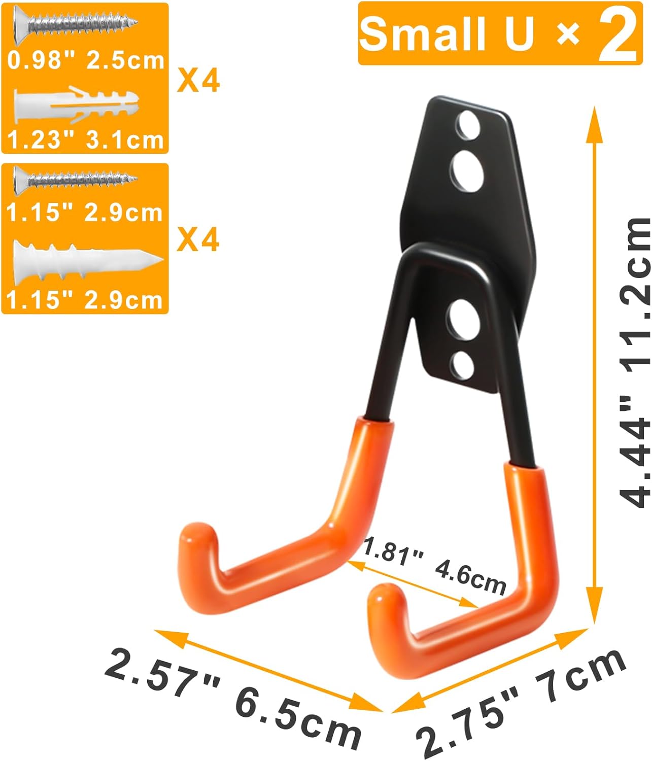KURUI Heavy Duty Wall Hooks - 2 Pack Metal Garage Tool Organizer for Ladders, Hoses & More