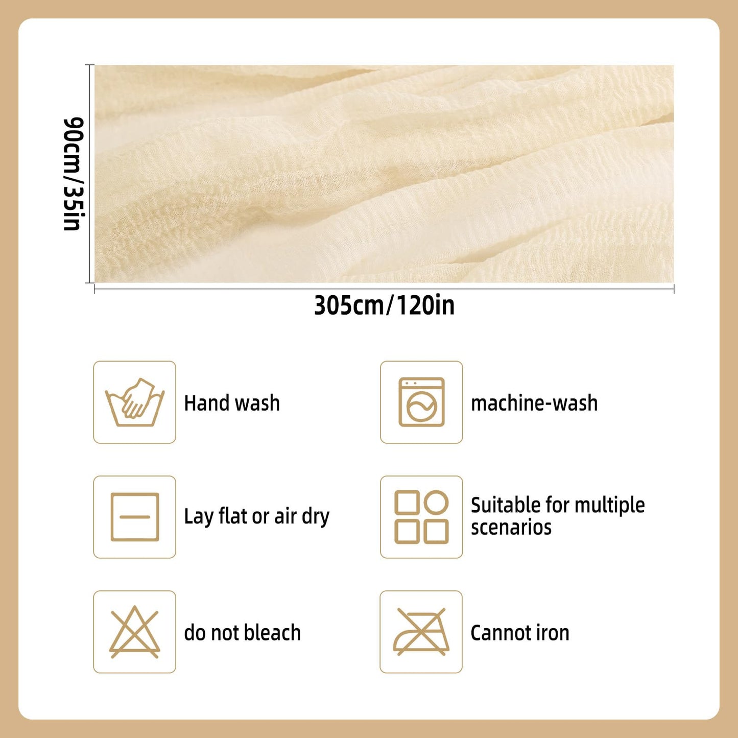 10ft Cheesecloth Table Runner, 1 Pack 120-Inch Boho Bubble Gauze Table Runner, Ivory Rustic Sheer Fabric for Wedding, Bridal Baby Shower, Spring Party Table Decor