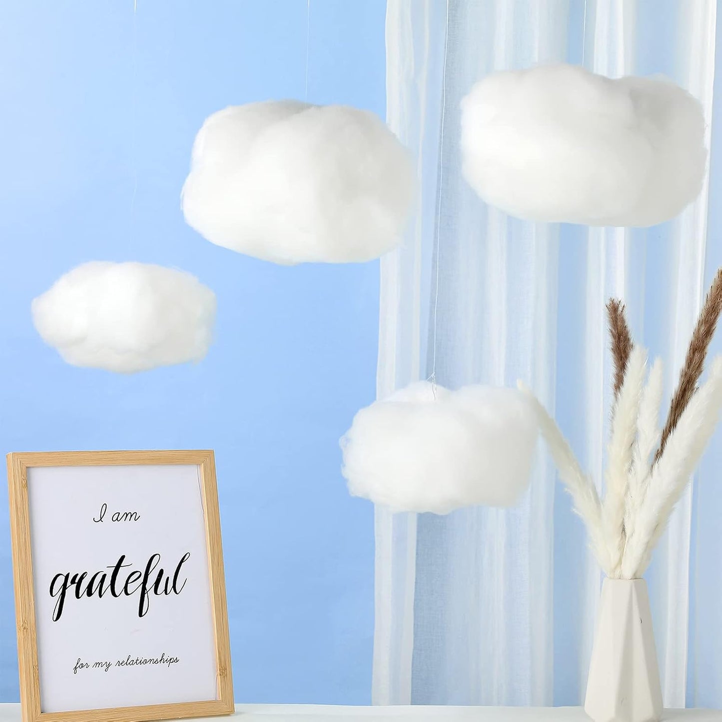Tatuo 6 Pcs Artificial Hanging Clouds - 3D Imitation Cotton Decorations for Halloween & Wedding Decor