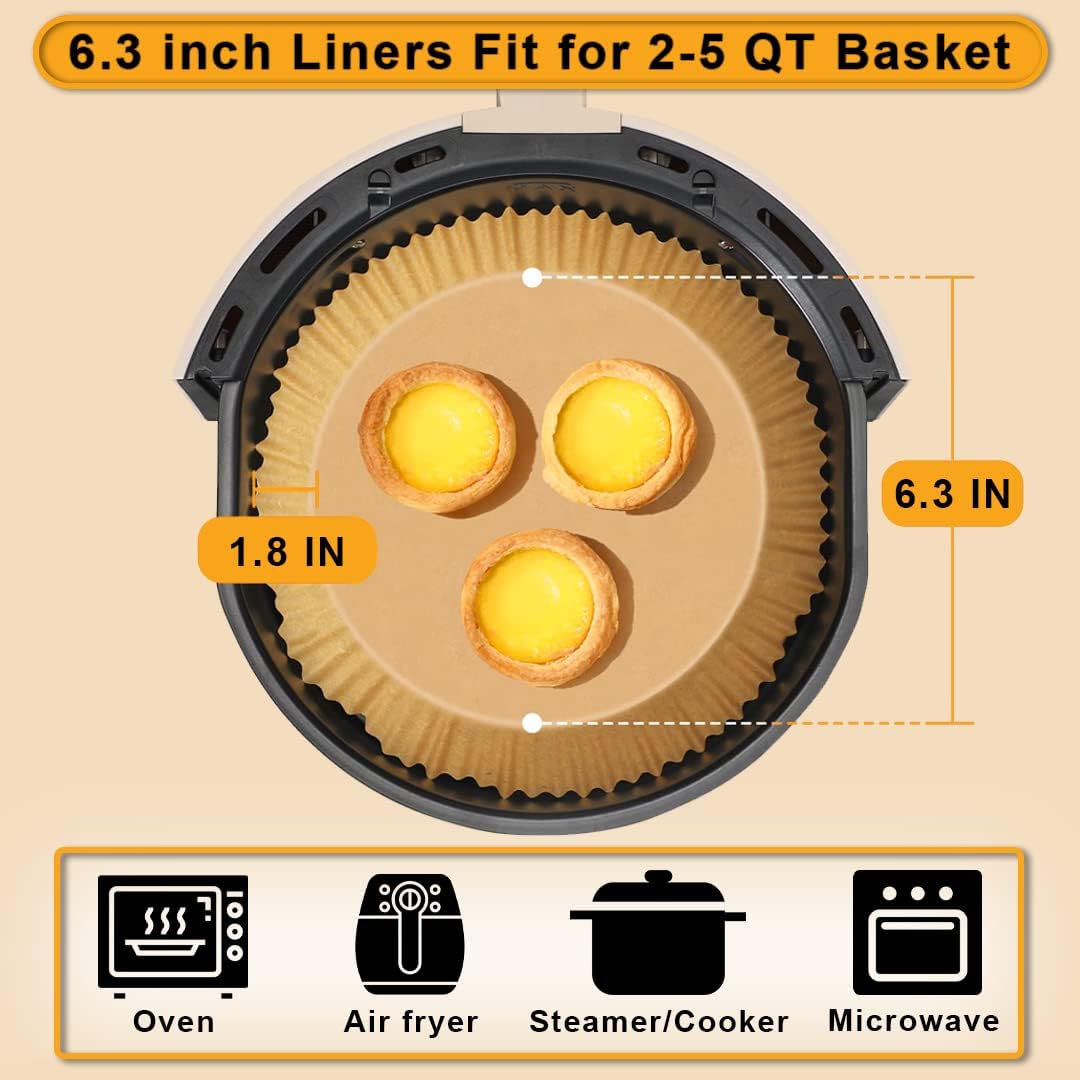 Ninja Air Fryer Liners - Disposable Parchment Paper, 150 Pcs | Water & Oil Proof, 6.3 Inch (Fits 2-5 Qt)