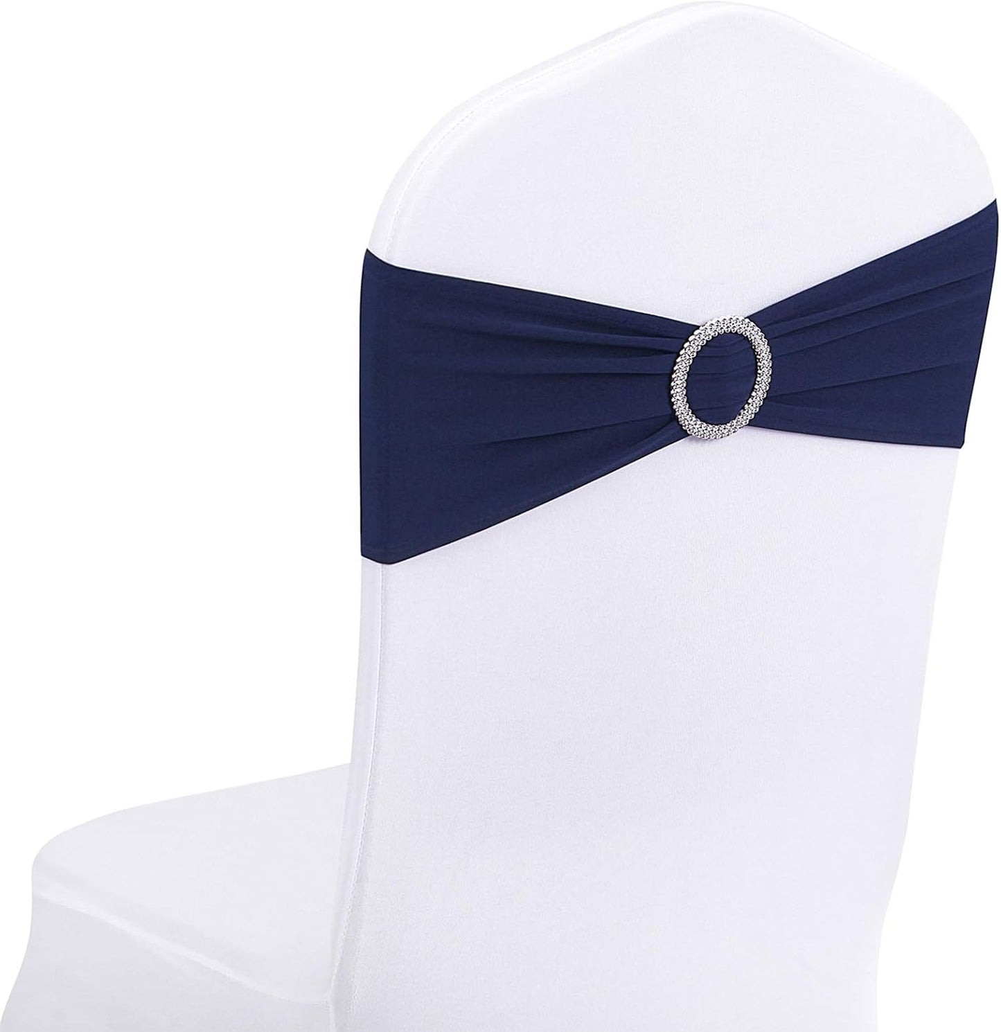 Peomeise Navy Spandex Chair Sashes - 25pcs with Buckle Slider for Elegant Wedding & Party Decor