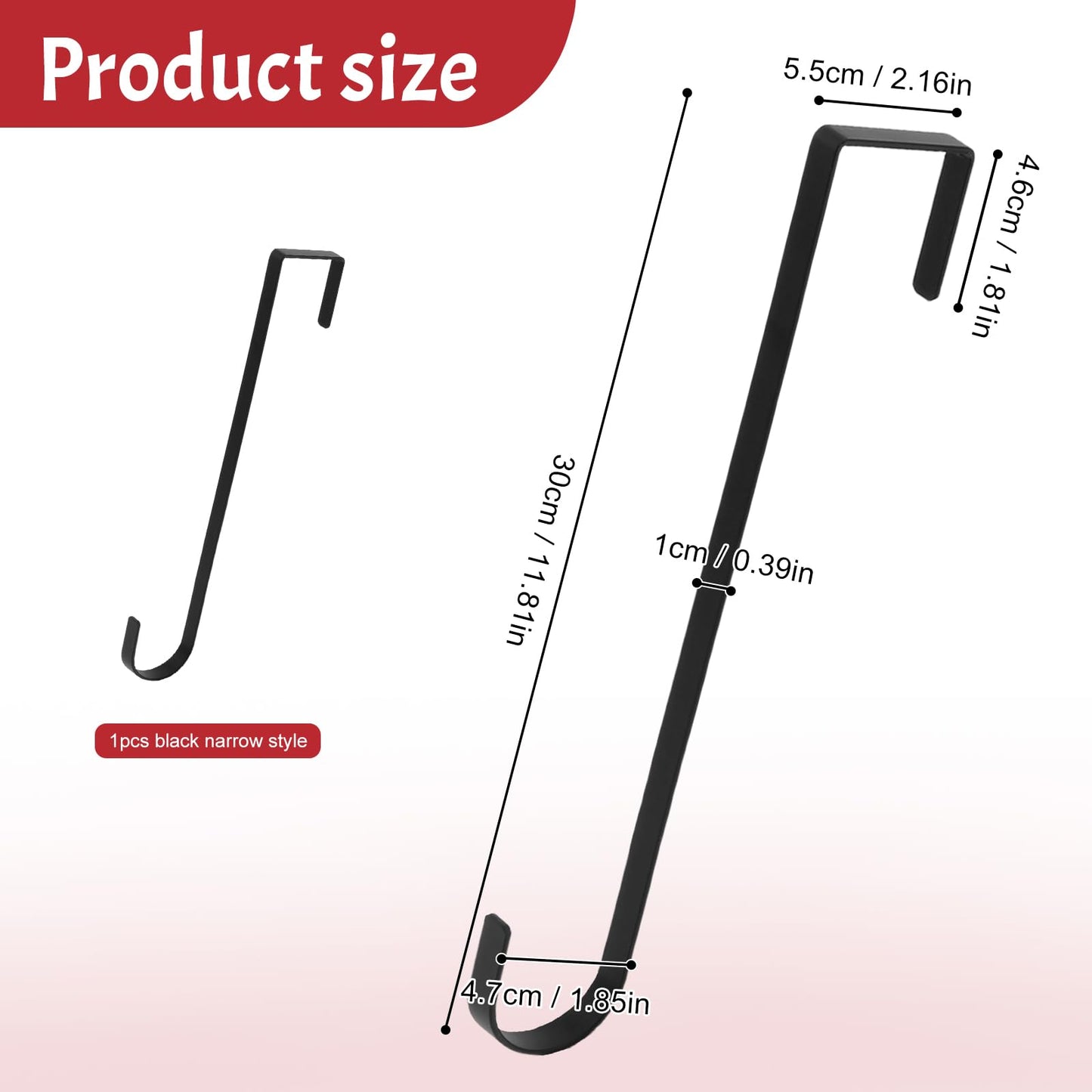 ZningEsxi 12 in Wreath Hanger for Front Door Black Wreath Hangers Over The Door Hanger Hook Wreaths Holder Christmas Halloween Easter Wreaths Hook Decorations Indoor Outdoor Narrow