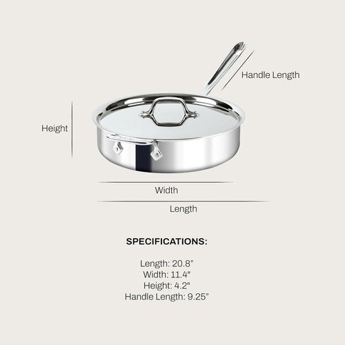 All-Clad D3® Stainless Steel 4 Quart Sauté Pan With Lid | Oven Safe & Induction Compatible Cookware