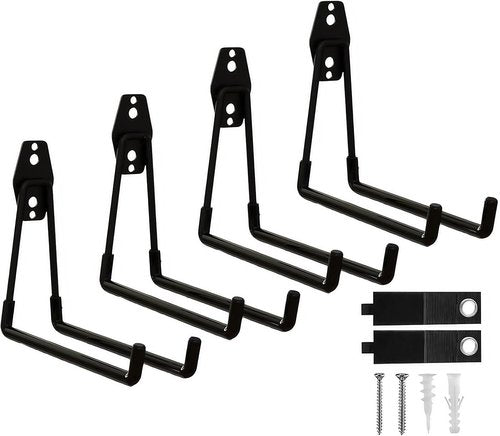 Garage Hooks by [Brand Name] - Heavy Duty 7.7-Inch Large Square Wall Hooks for Ladders, Bikes & Tools | 4 Pack, Black