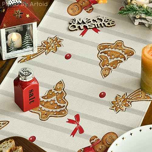 Artoid Mode Ice Cream Gingerbread Sweet Christmas Table Runner, Seasonal Winter Kitchen Dining Table Decoration for Home Party Indoor 13x72 Inch