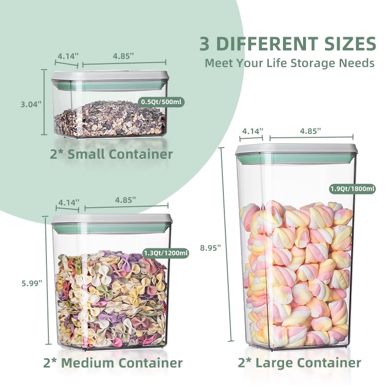 Ankou 6-Piece Airtight Food Storage Container Set - BPA-Free Stackable Kitchen Organizer for Pantry, Cereal, Flour, Sugar (0.5, 1.2, 1.8qt)