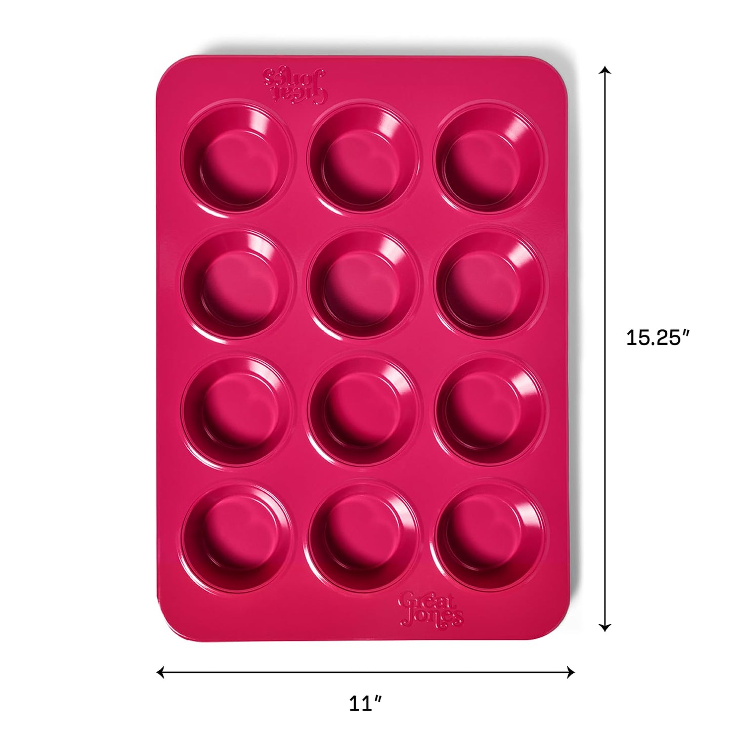 Great Jones Stud Muffin (Raspberry) | Nonstick 12-Cup Muffin Pan | Dual-Layer Nonstick Coating | Chemical-Free & Nontoxic | Oven-Safe to 450°F | Warp-Resistant & Easy Cleanup