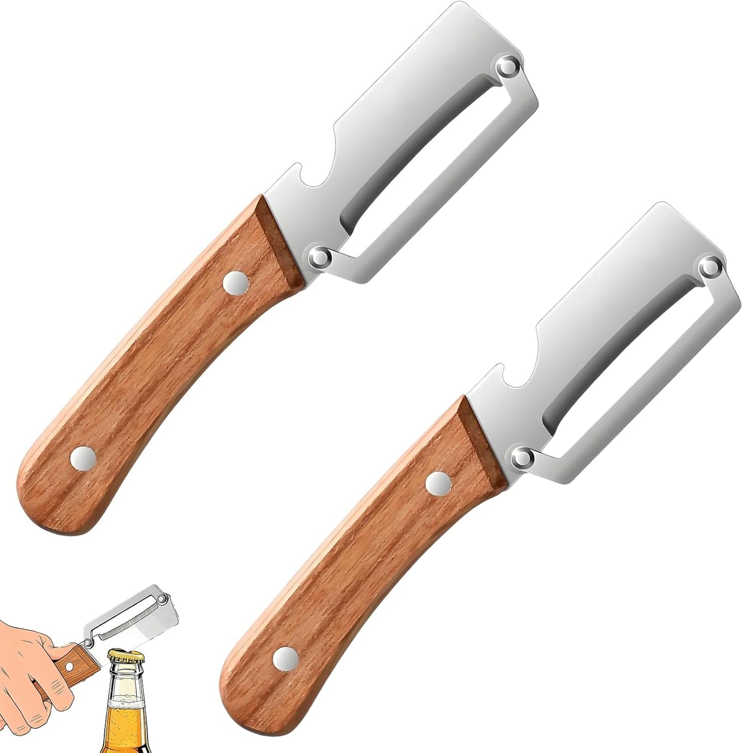 Skiennix 2-Pack Multifunctional Vegetable Peeler - 2-in-1 Kitchen Tool with Wooden Handle & Stainless Steel Blade for Potatoes, Carrots, Fruits & More