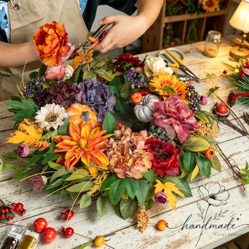 24 Inch Fall Wreath for Front Door Autumn Harvest Decor Lifelike Flowers