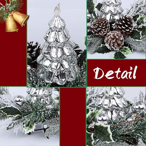 MOONET Silver Christmas Tree & Pine Cone Centerpiece with LED Lights (Tree)