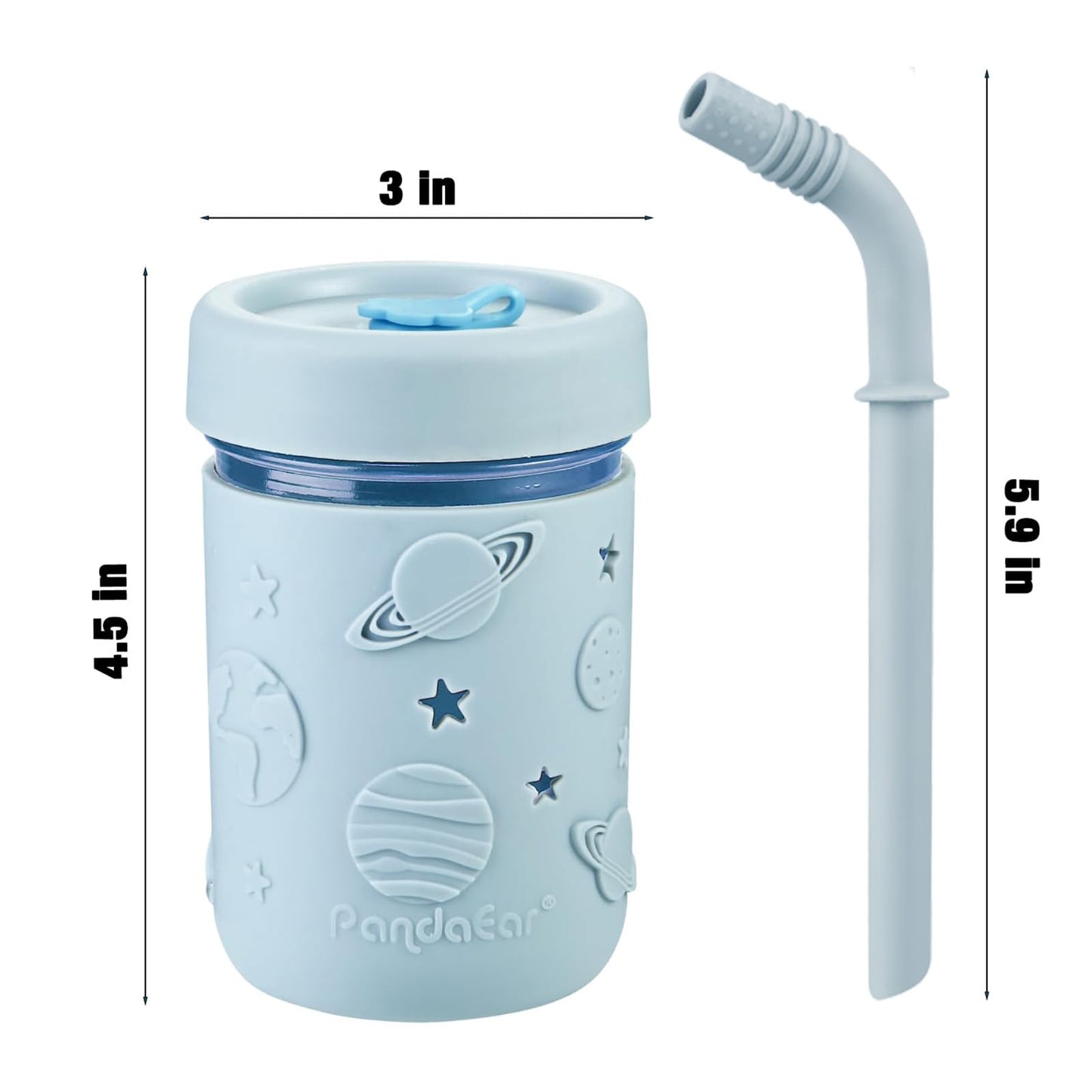 PandaEar 4 Pack Kids & Toddler Glass Cups, Glass Mason Jar Cups 8.45 oz with Silicone Sleeves & Straws, Toddler Spill-Proof Smoothie Cups for Children Ages 3+