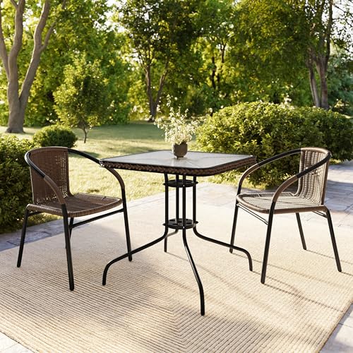 Dark Brown Set of 2 Indoor/Outdoor Rattan Dining Chairs - Stackable Bistro Seats