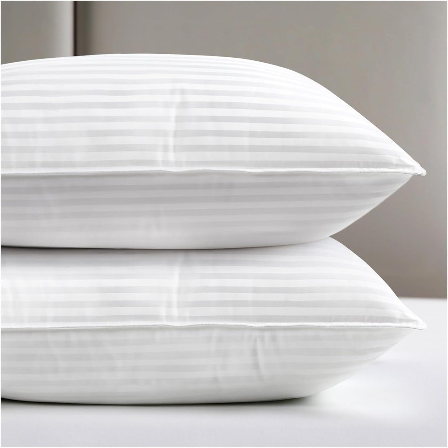 Viewstar Queen Size Bed Pillows - Soft Down Alternative for Back, Stomach & Side Sleepers | Hotel Collection, Striped White