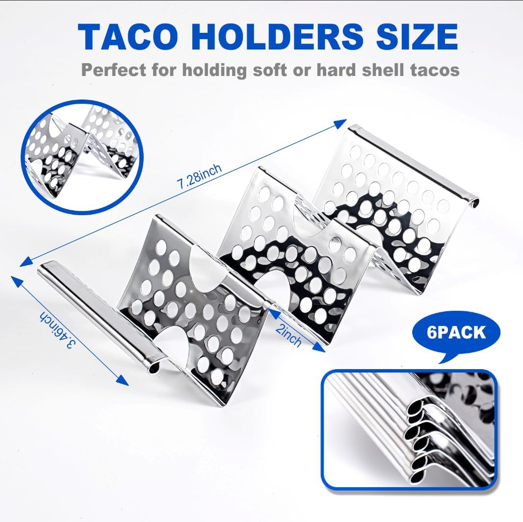 Skiennix Stainless Steel Taco Holders - Set of 6 Stylish Stands for 3 Tacos Each | Oven & Dishwasher Safe