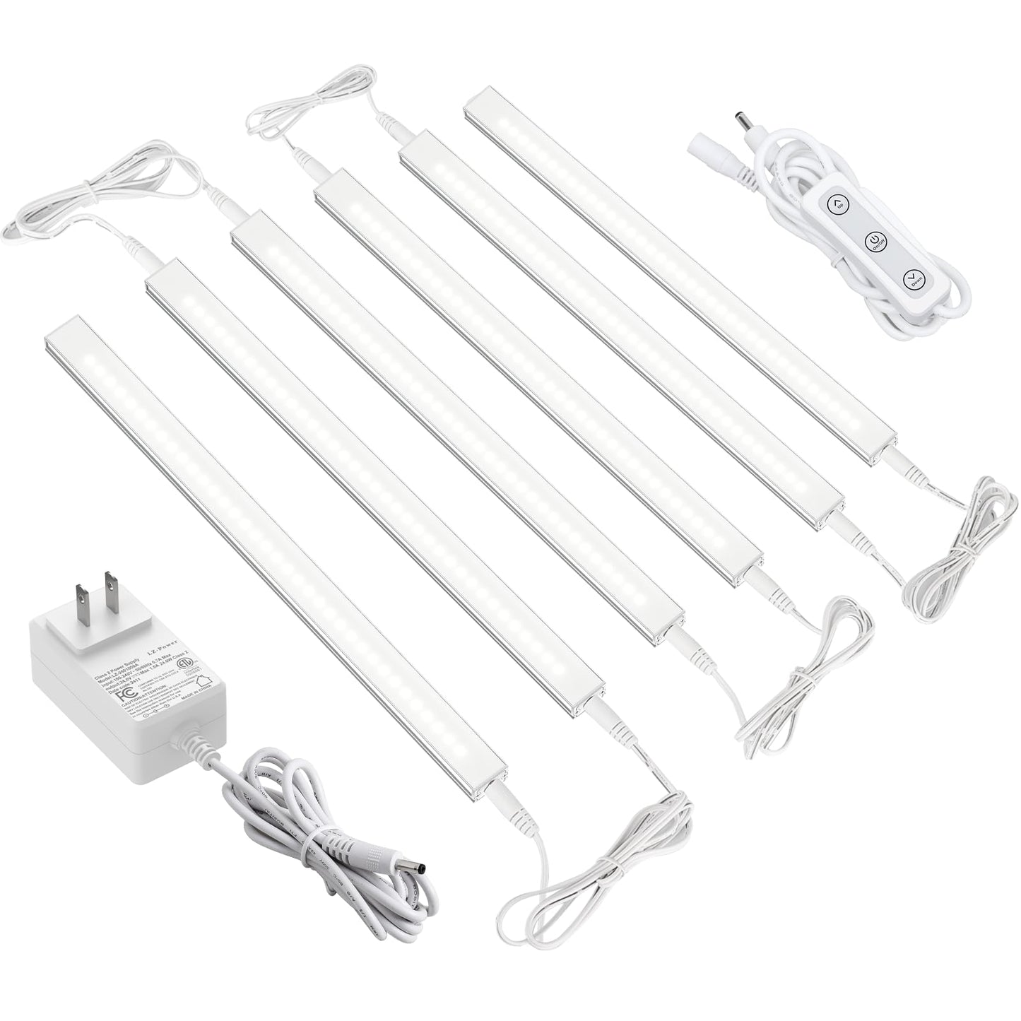 ASOKO Dimmable Under Cabinet Lighting for Kitchen - 6 Pcs 12 inches Linkable Counter Light Bars, Led Closet Light Daylight White 4500K,DC24V 1360Lumens,20W Led Shelf Lighting (ETL Plug)