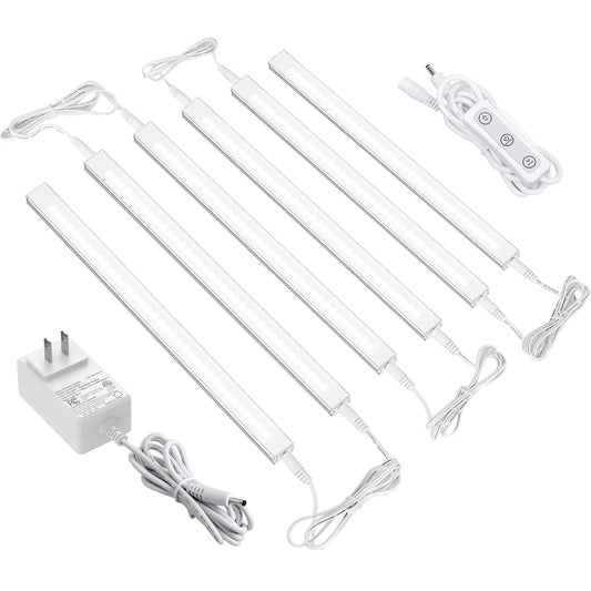 ASOKO Dimmable Under Cabinet Lighting for Kitchen - 6 Pcs 12 inches Linkable Counter Light Bars, Led Closet Light Daylight White 4500K,DC24V 1360Lumens,20W Led Shelf Lighting (ETL Plug)