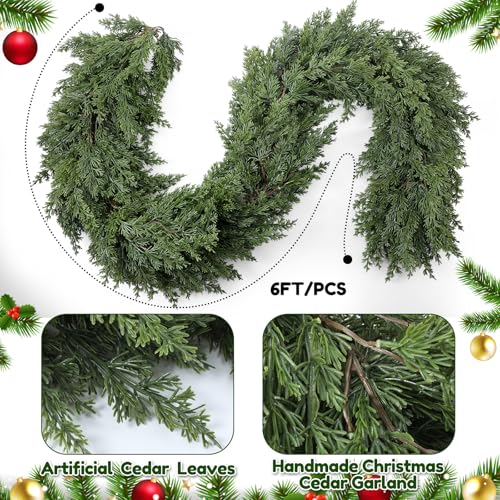 Jutom 6ft Artificial Cedar Garland - Realistic Faux Green Christmas Decoration