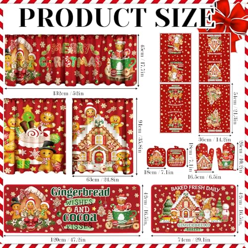 Gingerbread Man Kitchen Decor Set with Towels, Rugs & Valance - Holiday Christmas